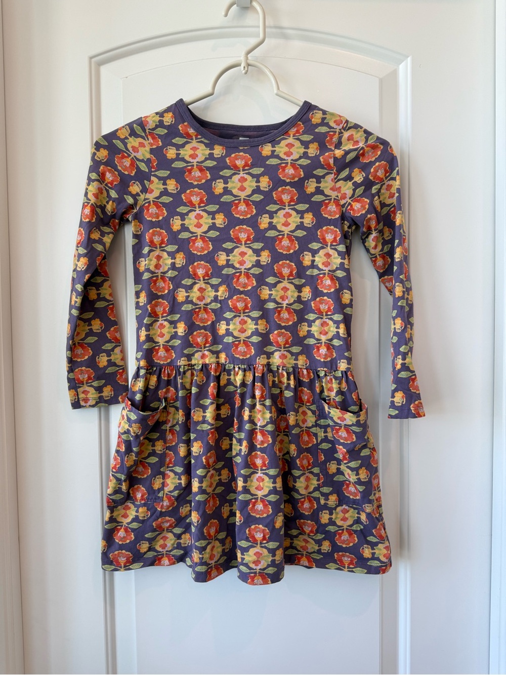 Tea Collection Purple Floral Long-Sleeve Jersey Dress with Orange Accents